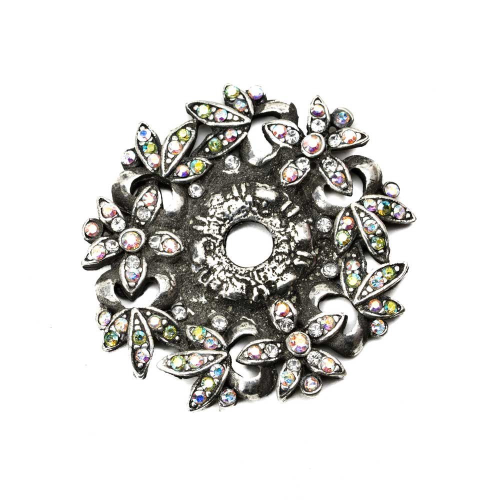 Rose Round Escutcheon With Swarovski Crystals in Chrysalis with Jet