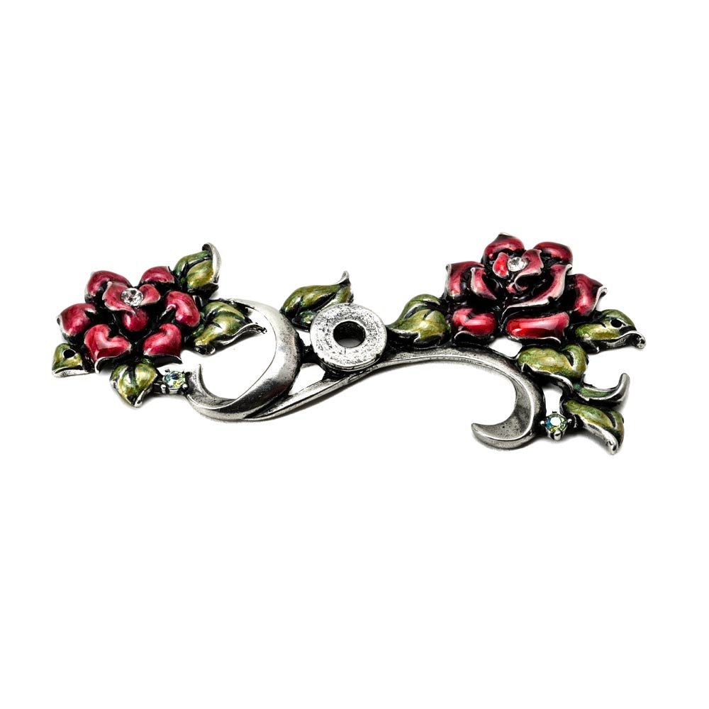 Rose Eated Escutcheon With Swarovski Crystals & Raspberry & Ruby Red Glaze in Satin Gold with Aurora Borealis