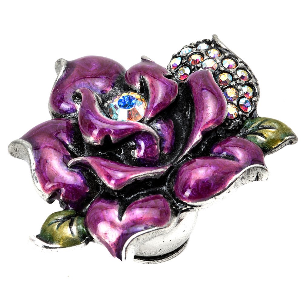 Large Rose Knob With Swarovski Crystals & Radiant Orchid Glaze in Satin with Aurora Borealis