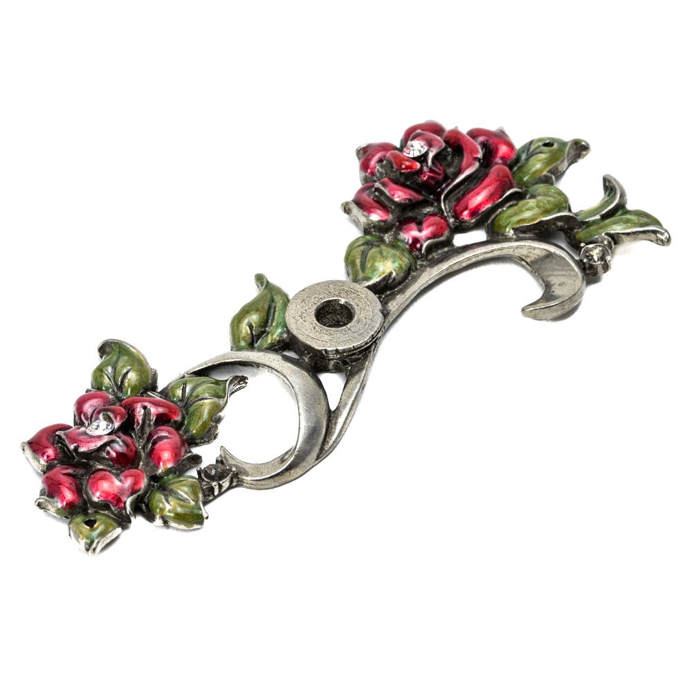 Rose Eated Escutcheon W/ Swarovski Clear Crystals & Ruby Red Glaze in Bronze with Jet