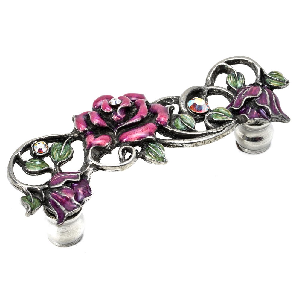 Rose 3" Centers Pull W/ Swarovski Clear Crystals/Ab & Pink Blush Glaze in Platinum with Crystal