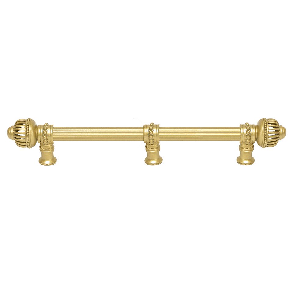 12" Centers Reeded Pull With Large Finial And Center Brace in Soft Gold