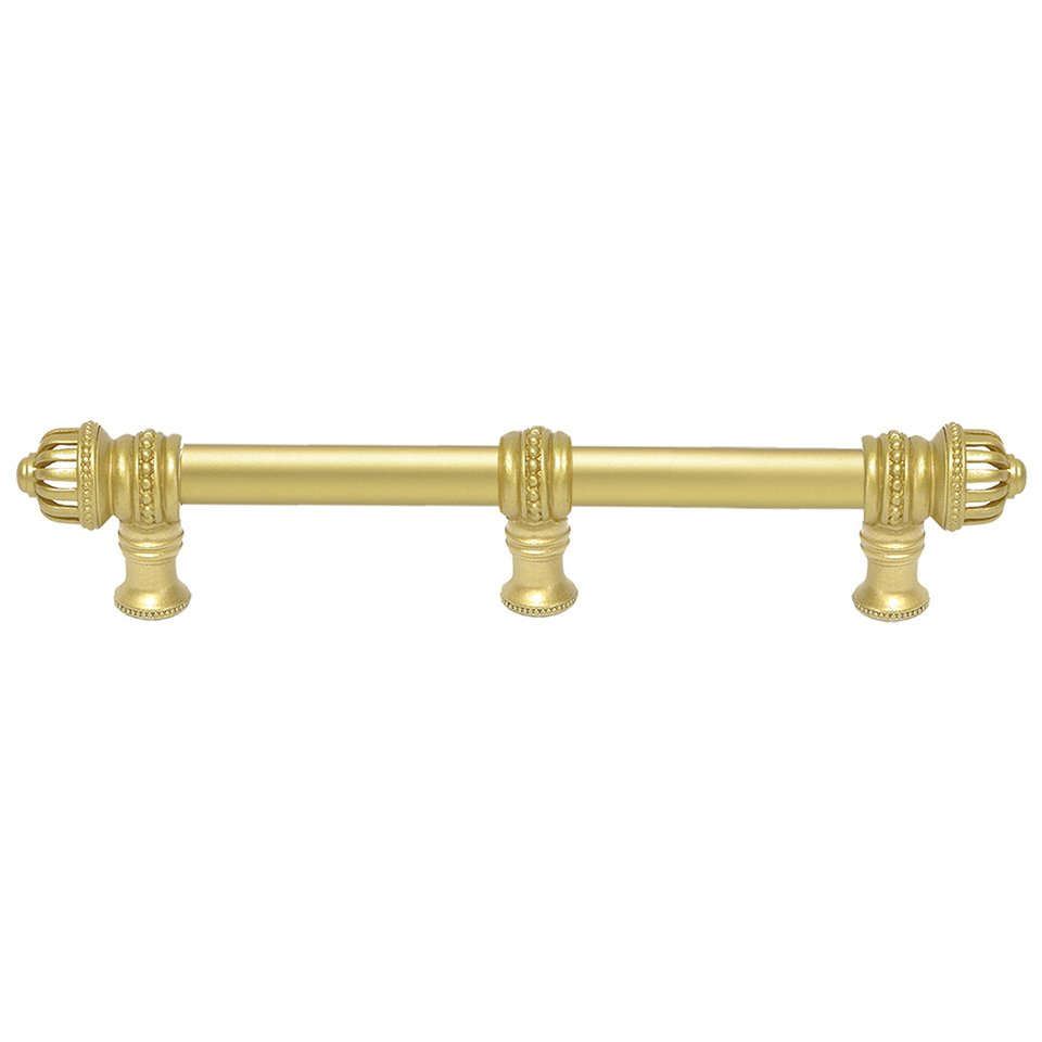 12" Centers Pull With Small Finial And Center Brace in Antique Brass