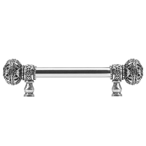 6" Centers 5/8" Smooth Bar pull with Large Finials in Antique Brass and 56 Aurora Borealis Swarovski Elements