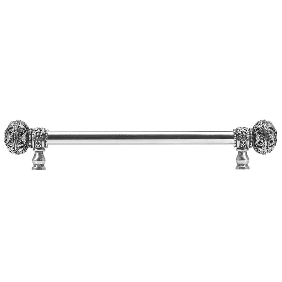 12" Centers 5/8" Smooth Bar pull with Large Finials in Satin & 56 Clear And Aurora Borealis Swarovski Elements