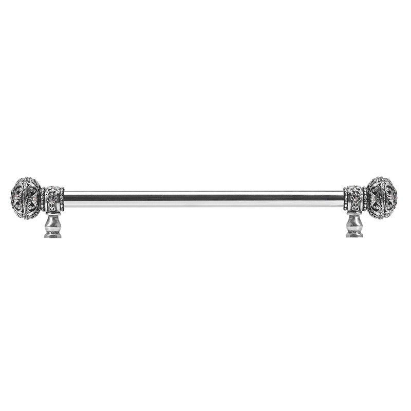 18" Centers 5/8" Smooth Bar pull with Large Finials in Satin & 56 Aurora Borealis Swarovski Elements