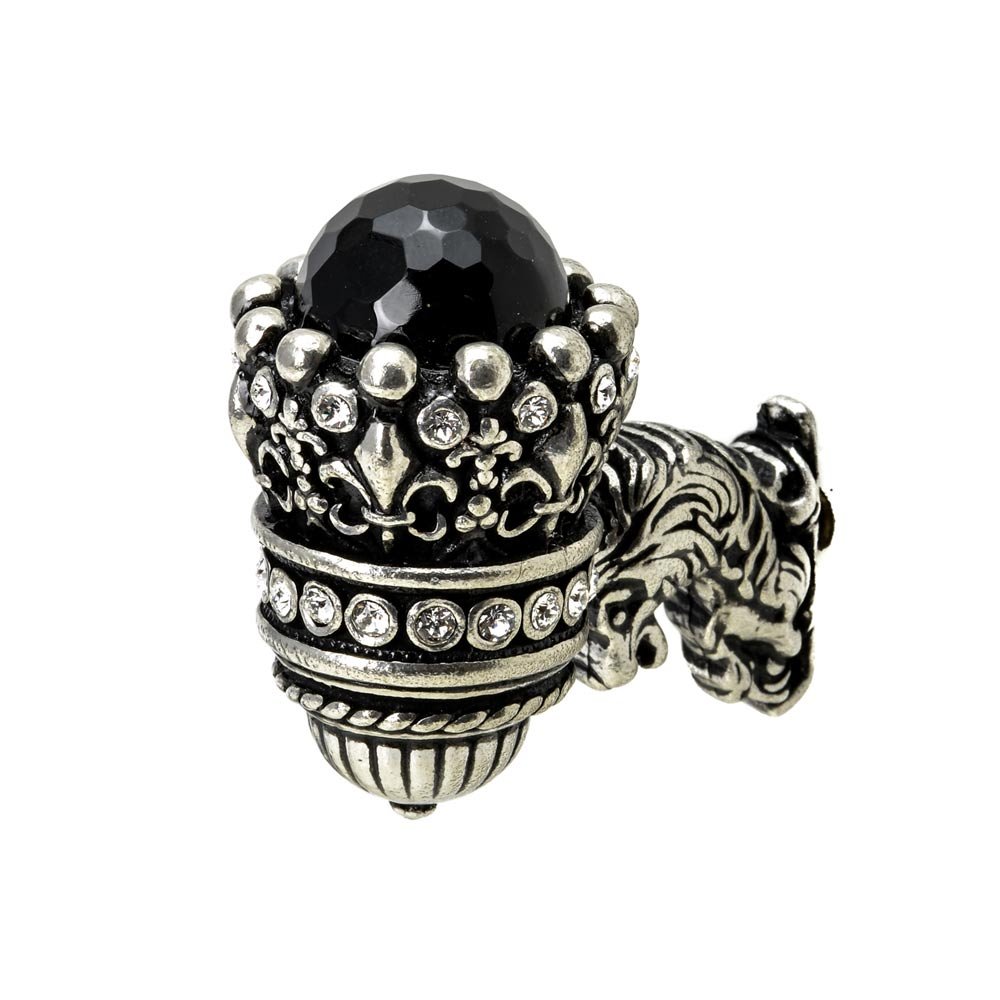 Queen Penelope Large Crown Knob / Lion Head Base With Swarovski Crystals & Onyx Stones in Bronze with Vitrail Light