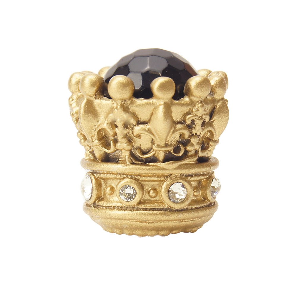 Queen Penelope Large Knob With Swarovski Crystals & Onyx Stones in Soft Gold with Crystal