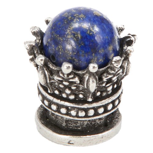 1" Diameter Petite Small Knob with Semi-Precious Stones in Cobblestone with Lapis Stone