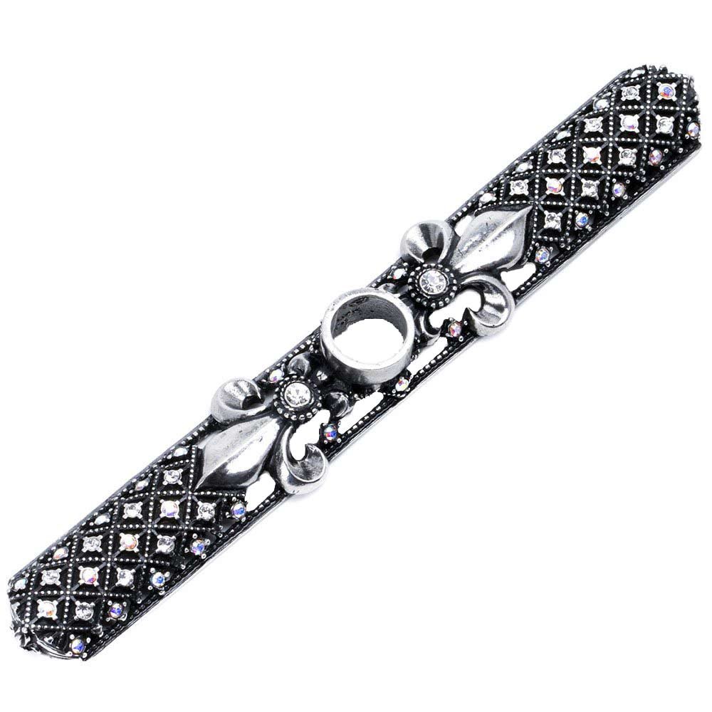 Large Rectangular Escutcheon Fleur De Lys With Swarovski Crystals in Jet with Crystal