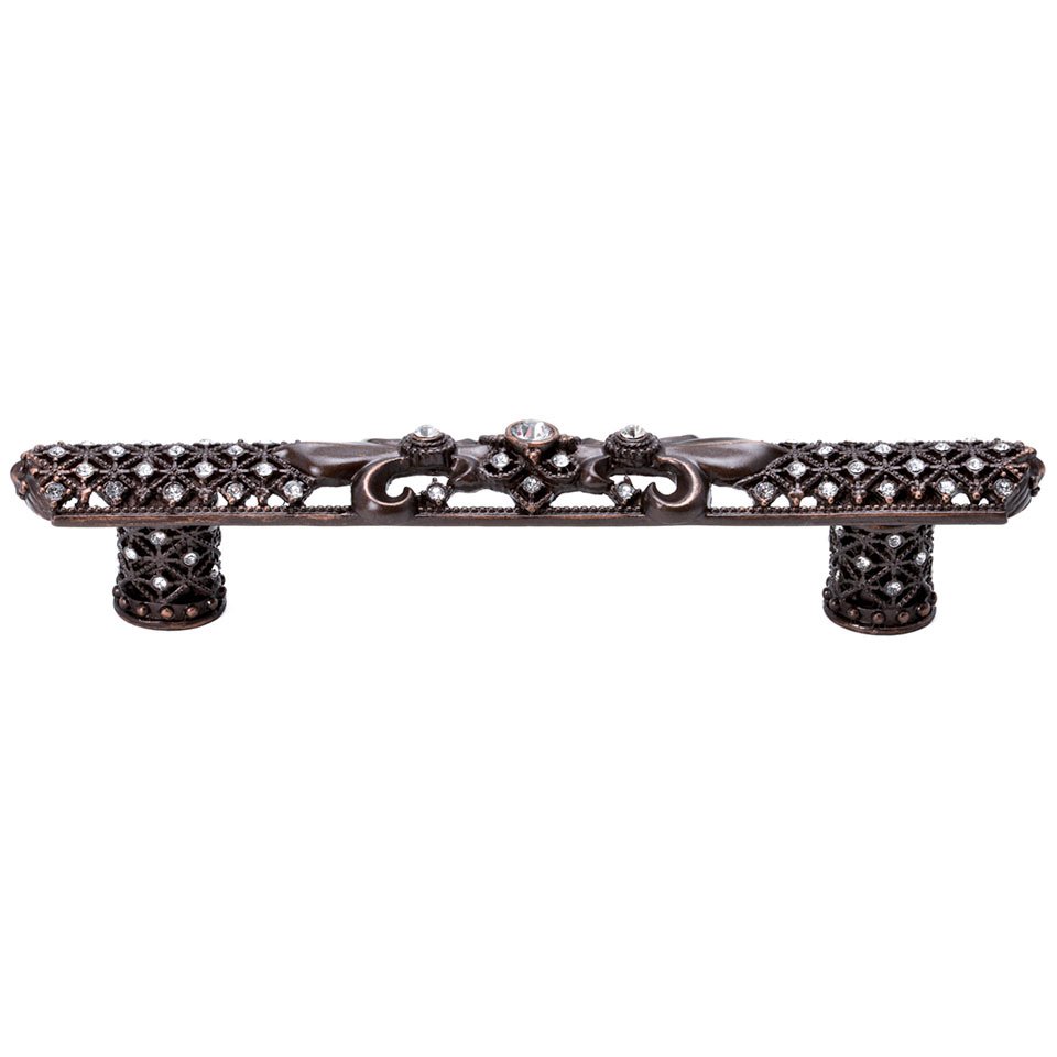 Versailles 6" Centers Large Pull Fleur De Lys With Swarovski Crystals 
And Decorative Column Feet in Jet with Vitrail Light