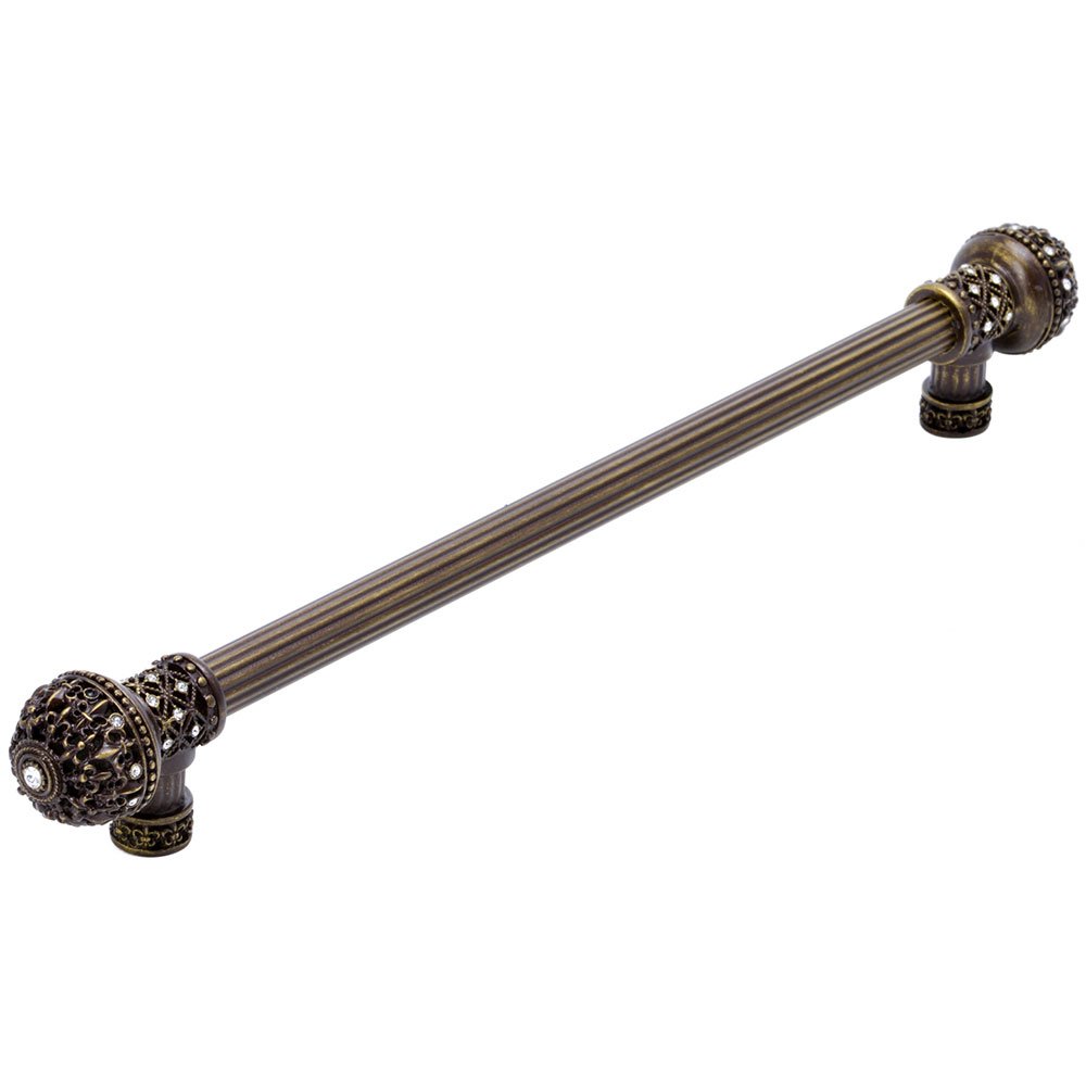 Fleur De Lys 12" Centers Long Pull Large Finial With Swarovski Crystals in Oil Rubbed Bronze with Clear and Aurora Borealis