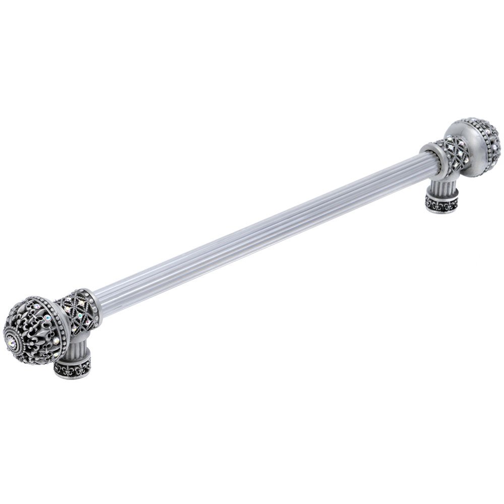 Fleur De Lys 22" Centers Long Pull Large Finial With Swarovski Crystals in Platinum with Clear and Aurora Borealis