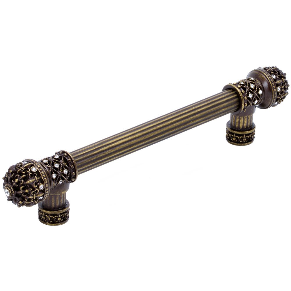 Fleur De Lys 6" Centers Long Pull Small Finial With Swarovski Crystals in Oil Rubbed Bronze with Crystal