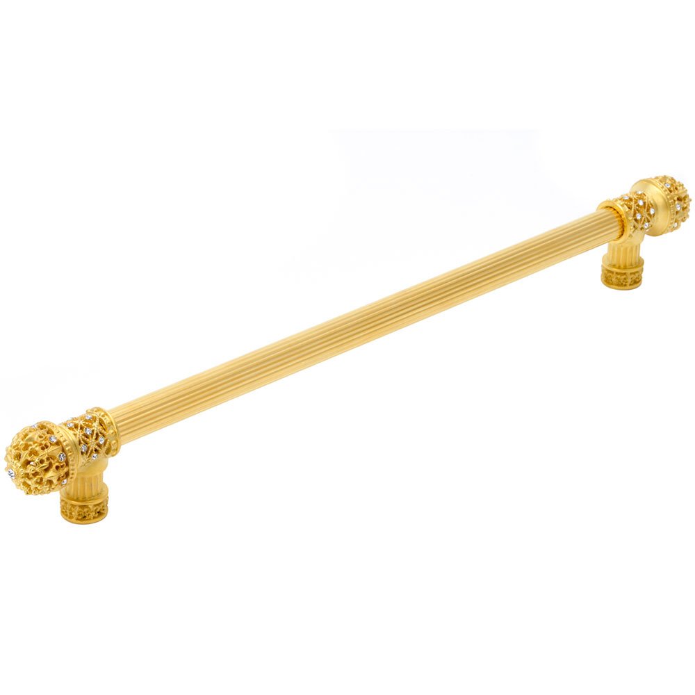 Fleur De Lys 9" Centers Long Pull Small Finial With Swarovski Crystals in Soft Gold with Clear and Aurora Borealis