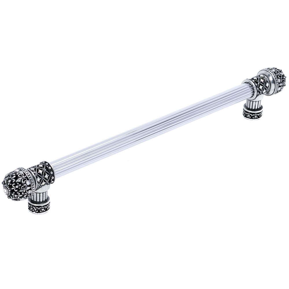 Fleur De Lys 12" Centers Long Pull Small Finial With Swarovski Crystals in Platinum with Aurora Borealis