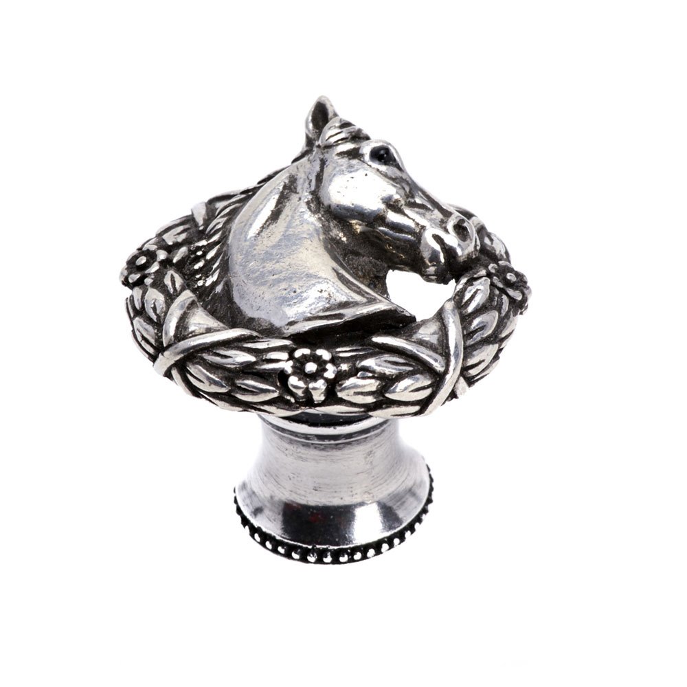 Horse In Classic Laurel Leaf Wreath Knob Right in Chalice
