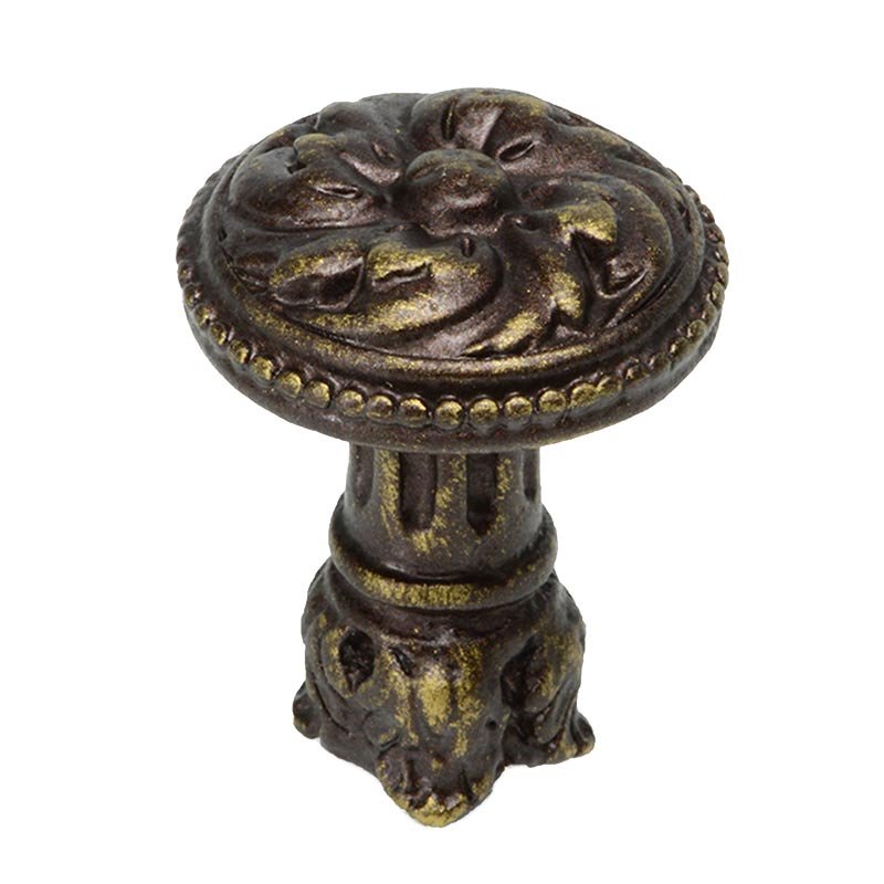 Beaded Knob with Column Base in Antique Brass