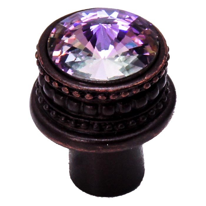 1" Medium Round Knob with 18mm Swarovski Elements in Oil Rubbed Bronze with Vitral Light