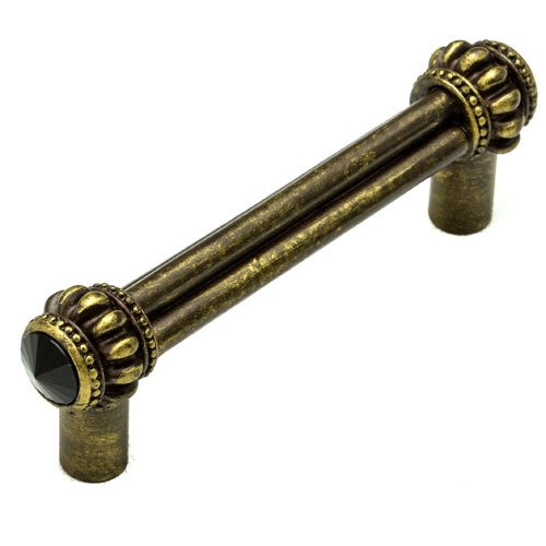 3" Centers Double Pull with Swarovski Elements in Antique Brass with Jet