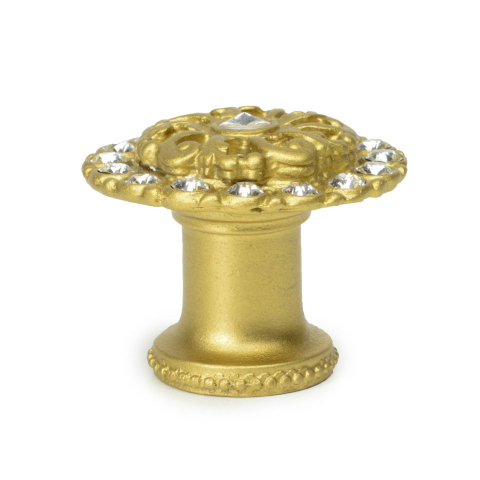 1 3/8" Diameter Round Multi Crystals Knob with Swarovski Elements in Antique Brass with Crystal