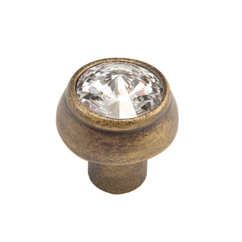 18mm Rivoli Swarovski Crystal Round Knob in Antique Brass with Crystal