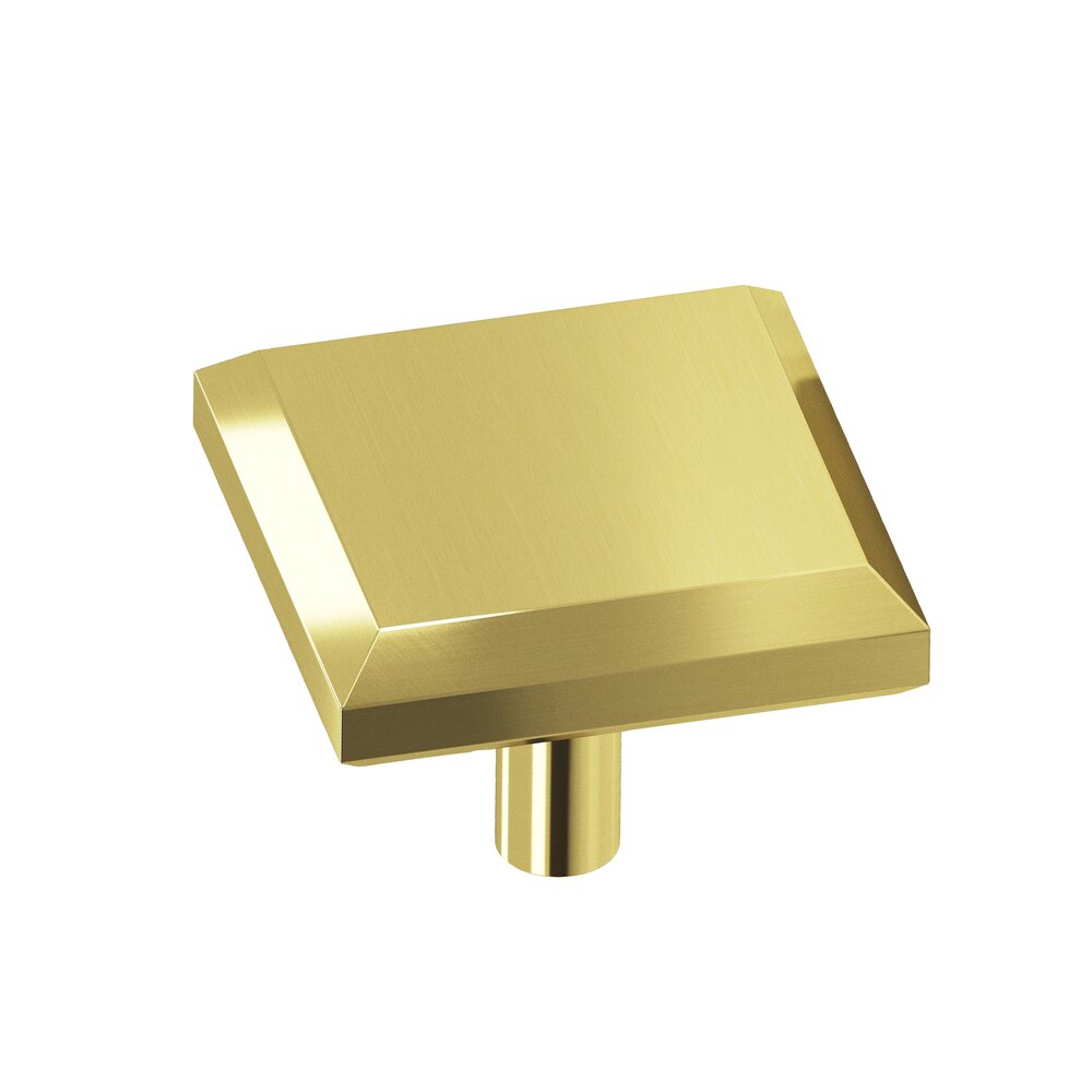 1 1/2" Square Beveled Knob in Polished Brass Unlacquered