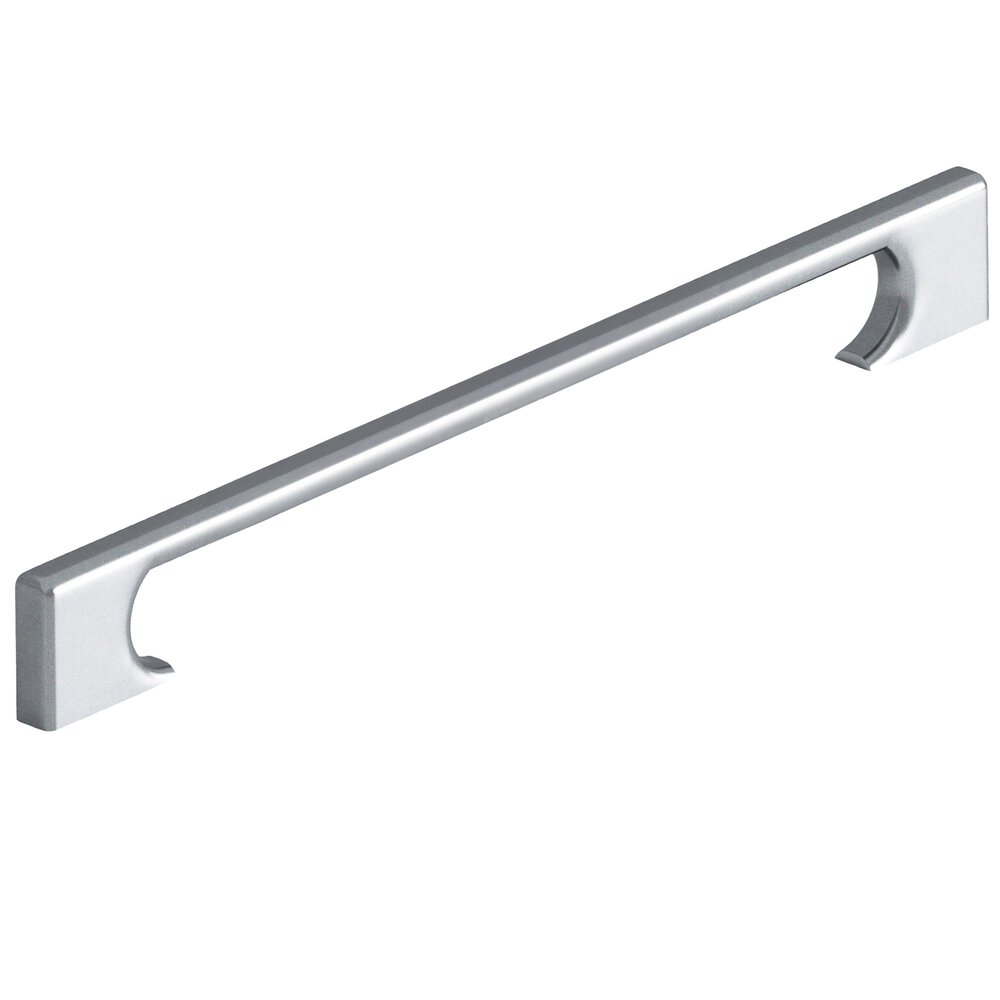 10" Centers Rectangular Cabinet Pull With Radiused Edges And Rectangular Scalloped Legs In Satin Chrome