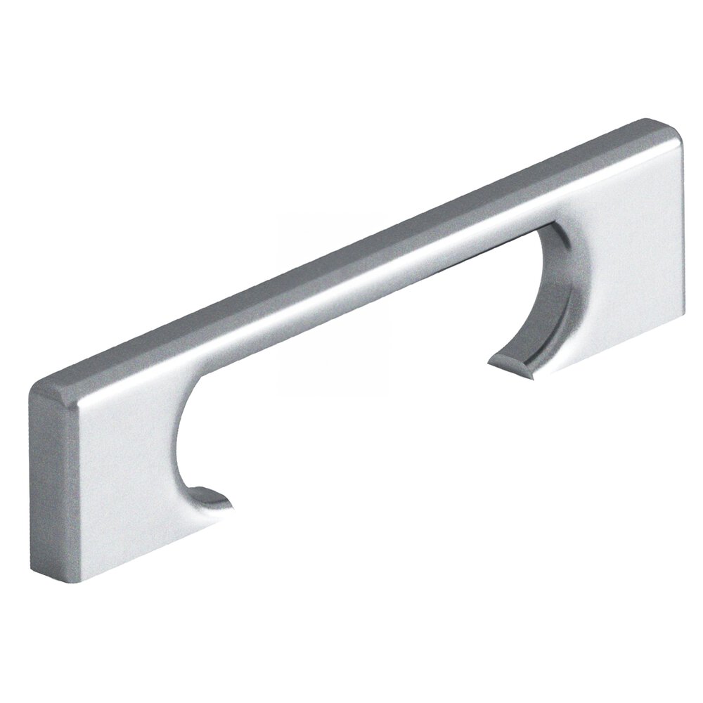 4" Centers Rectangular Cabinet Pull With Radiused Edges And Rectangular Scalloped Legs In Satin Chrome