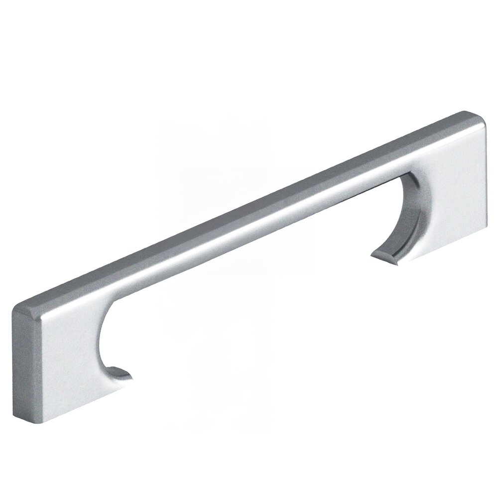 5" Centers Rectangular Cabinet Pull With Radiused Edges And Rectangular Scalloped Legs In Satin Chrome