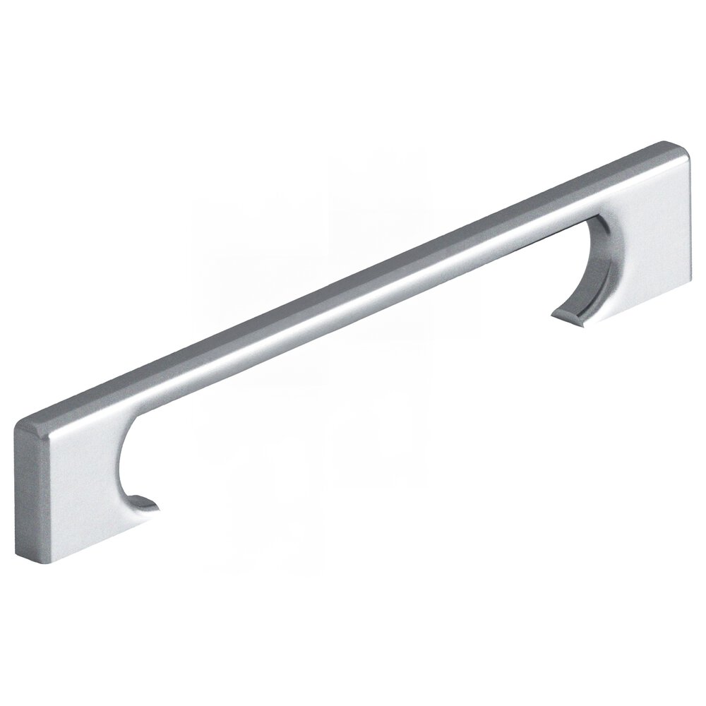 6" Centers Rectangular Cabinet Pull With Radiused Edges And Rectangular Scalloped Legs In Satin Chrome