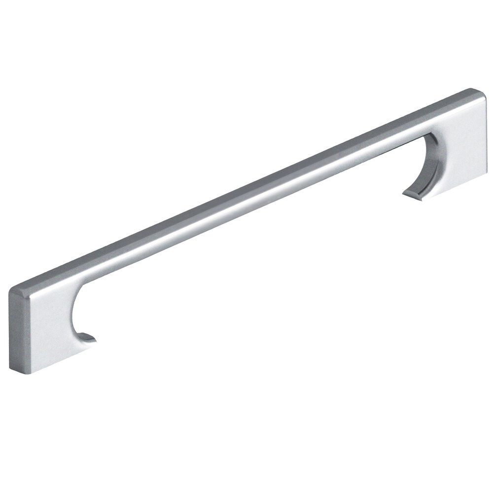 8" Centers Rectangular Cabinet Pull With Radiused Edges And Rectangular Scalloped Legs In Satin Chrome