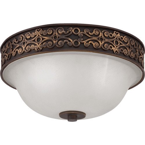 Flushmount Light in Aged Bronze with Gold and Antique Clear Glass