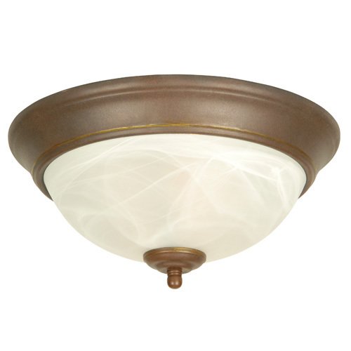 13" Arch Pan Flush Mount Light in Aged Bronze with Alabaster Swirl Glass