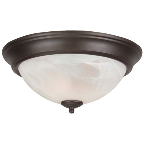 13" Energy Star Arch Pan Flush Mount Light in Oiled Bronze with Alabaster Swirl Glass