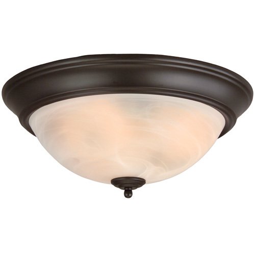 15" Energy Star Arch Pan Flush Mount Light in Oiled Bronze with Alabaster Swirl Glass
