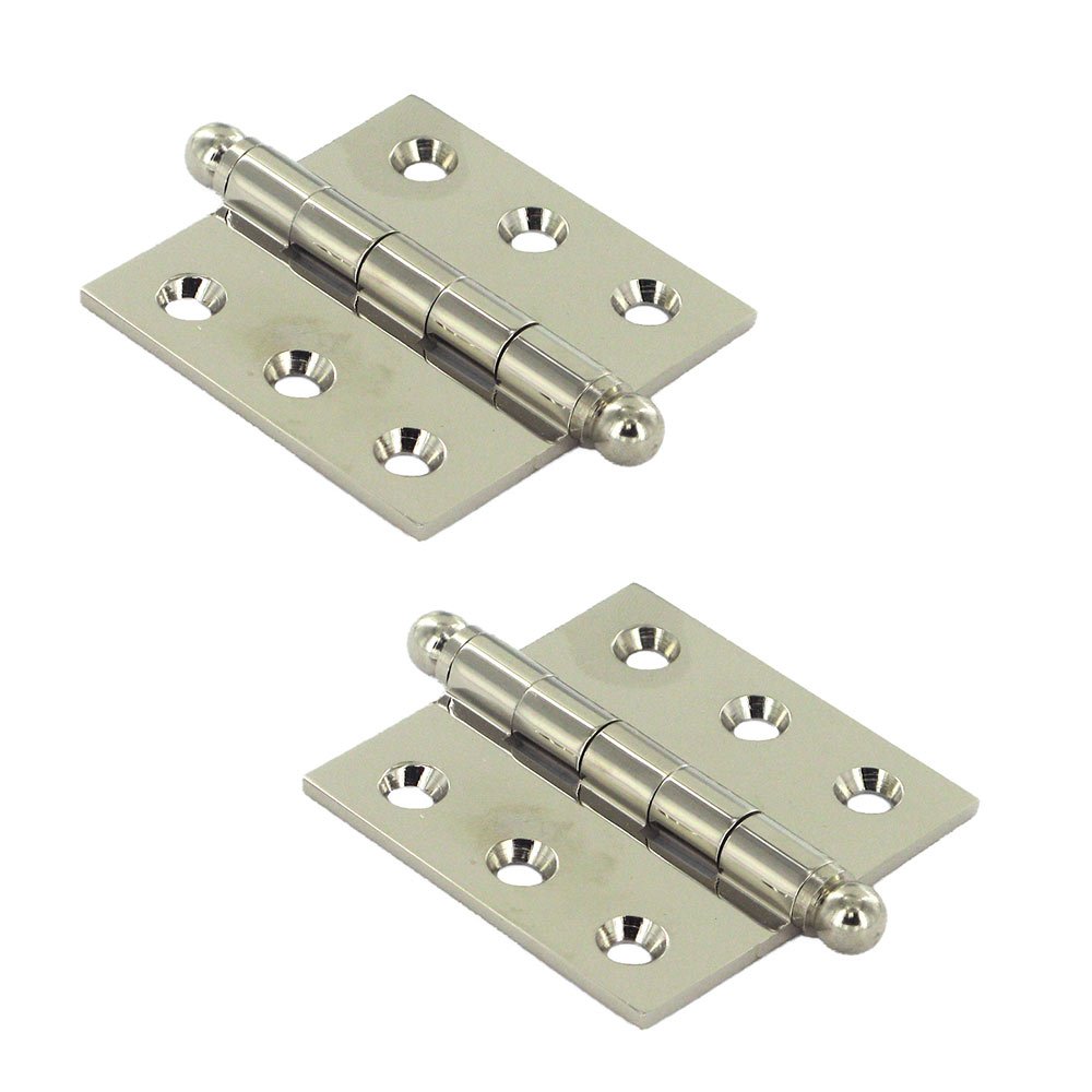 Solid Brass 2" x 2" Mortise Cabinet Hinge with Ball Tips (Sold as a Pair) in Polished Nickel