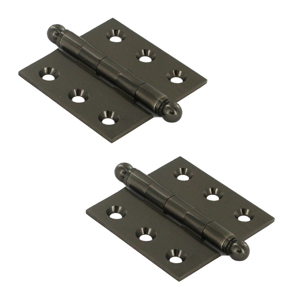 Solid Brass 2" x 2" Mortise Cabinet Hinge with Ball Tips (Sold as a Pair) in Antique Nickel