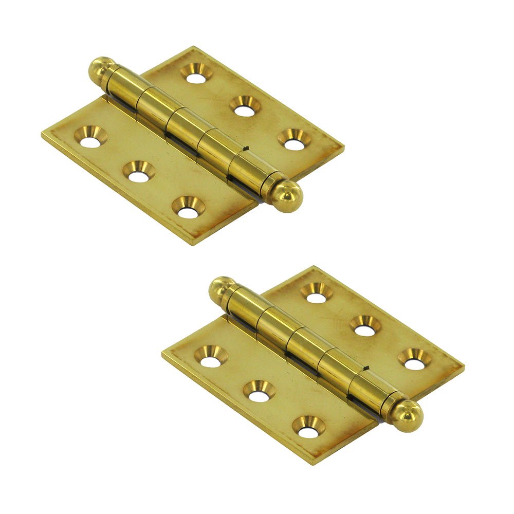 Solid Brass 2" x 2" Mortise Cabinet Hinge with Ball Tips (Sold as a Pair) in Polished Brass Unlacquered