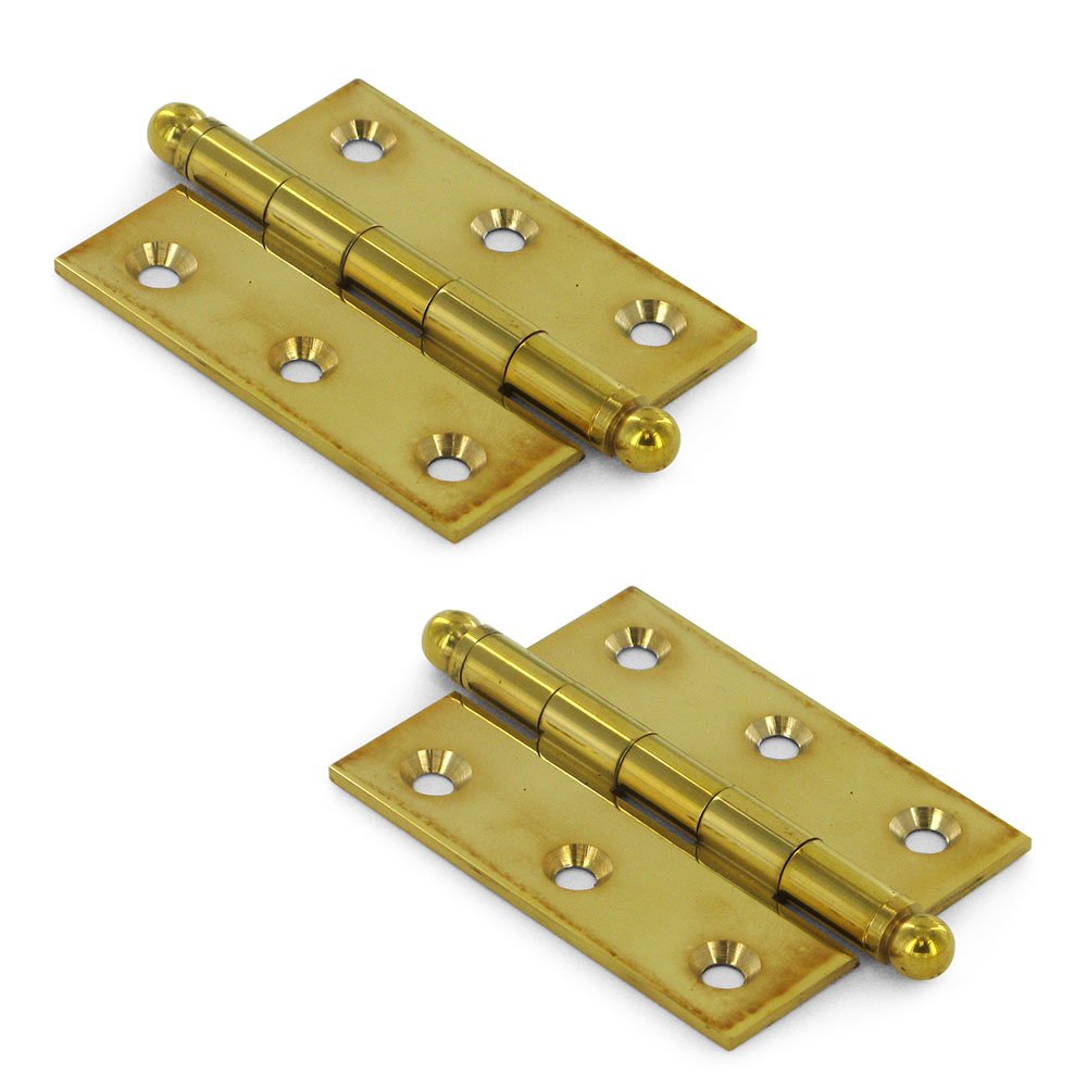 Solid Brass 2 1/2" x 2" Mortise Cabinet Hinge with Ball Tips (Sold as a Pair) in Polished Brass Unlacquered