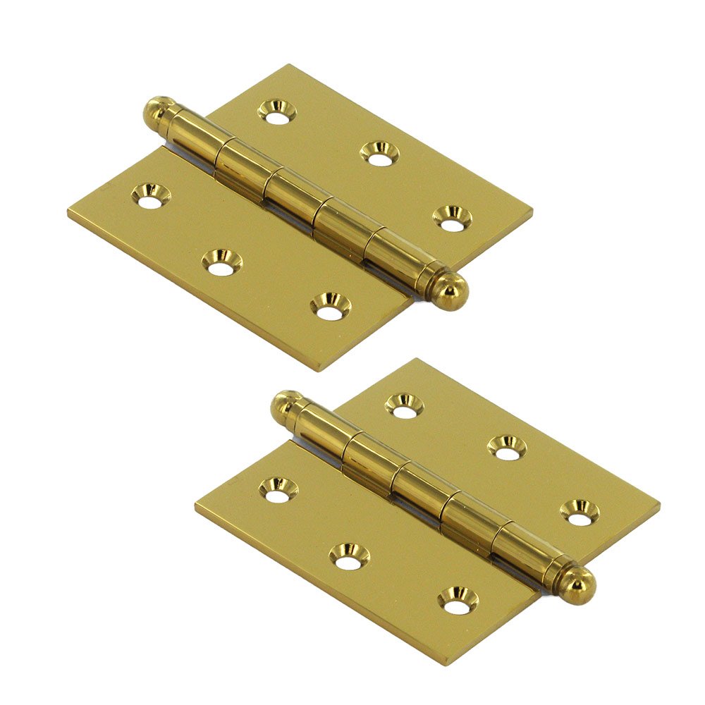 Solid Brass 2 1/2" x 2 1/2" Mortise Cabinet Hinge with Ball Tips (Sold as a Pair) in PVD Brass