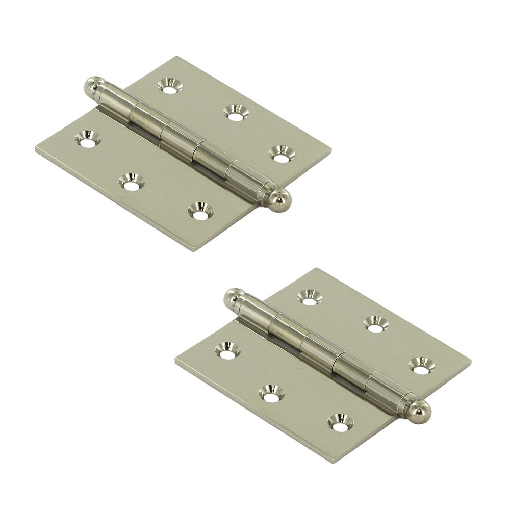 Solid Brass 2 1/2" x 2 1/2" Mortise Cabinet Hinge with Ball Tips (Sold as a Pair) in Polished Nickel