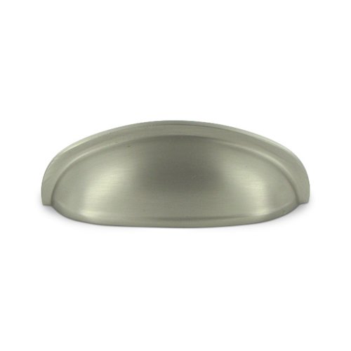 Solid Brass 3" Centers Elongated Shell Cup Pull in Brushed Nickel