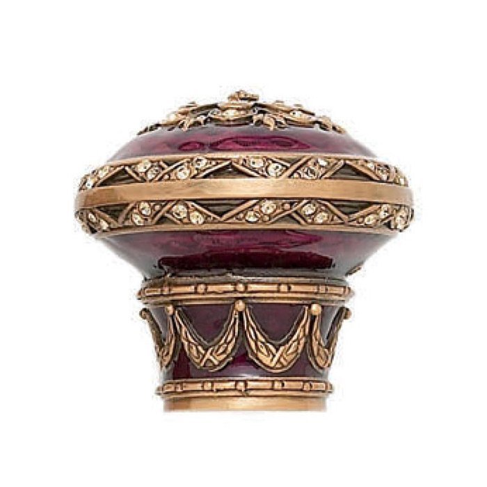 1 5/8" Diameter Knob B. Burg & Tea Red With Light Colorado Crystal in Florentine Gold