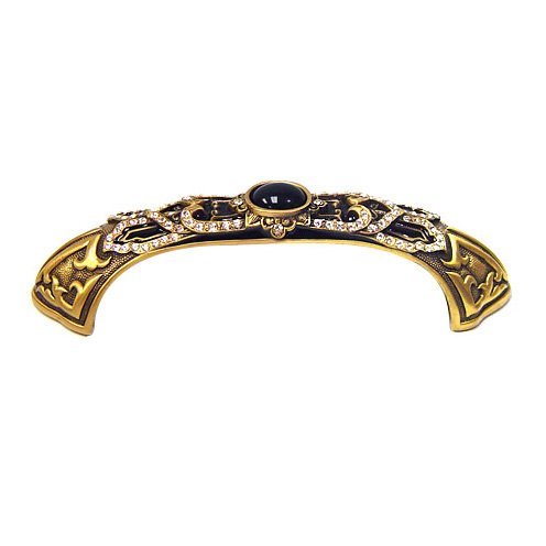 3 1/2" (89mm) Chinoiserie Pull Jet with Silk Swarovski Crystal and Jet Cabochon in Museum Gold