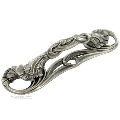 3 1/2" Centers Arts & Crafts Ginkgo Handle with Matching Backplate in Antique Nickel