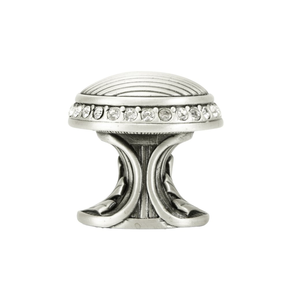 1 1/8" Diameter Round Knob With Clear Crystal in Matte Silver
