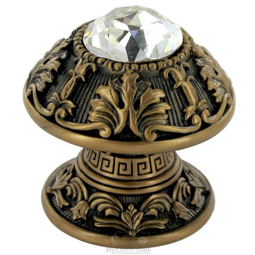 1 1/2" Diameter Hyde Park Knob in Museum Gold with with Clear Swarovski