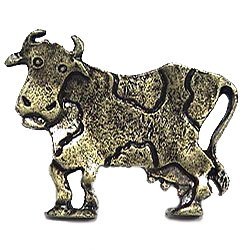 Cow Facing Left Knob in Antique Matte Brass