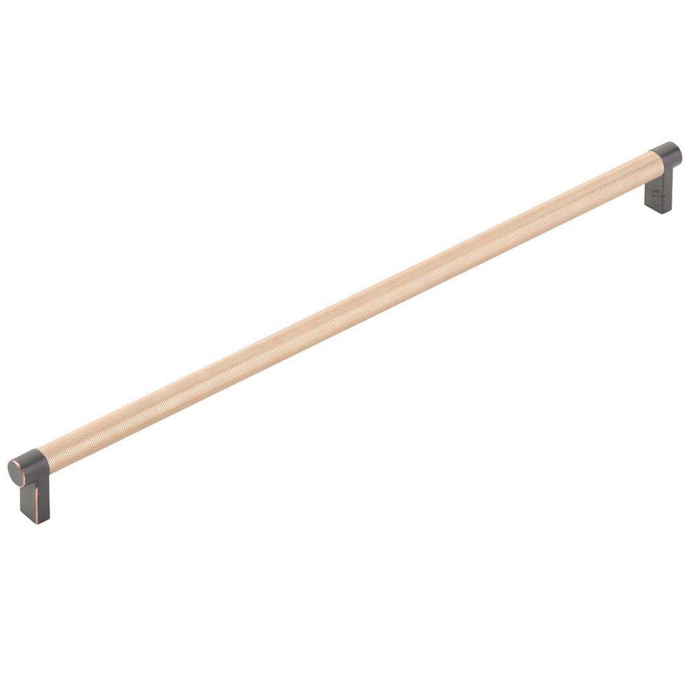 18" Centers Appliance Pull Rectangular Stem in Oil Rubbed Bronze And Knurled Bar in Satin Copper